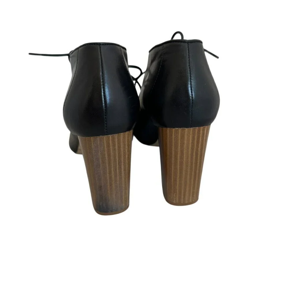 Kate Spade Inella Black Lace-Up Heels Sandals Booties Wood Size 7.5 Women's